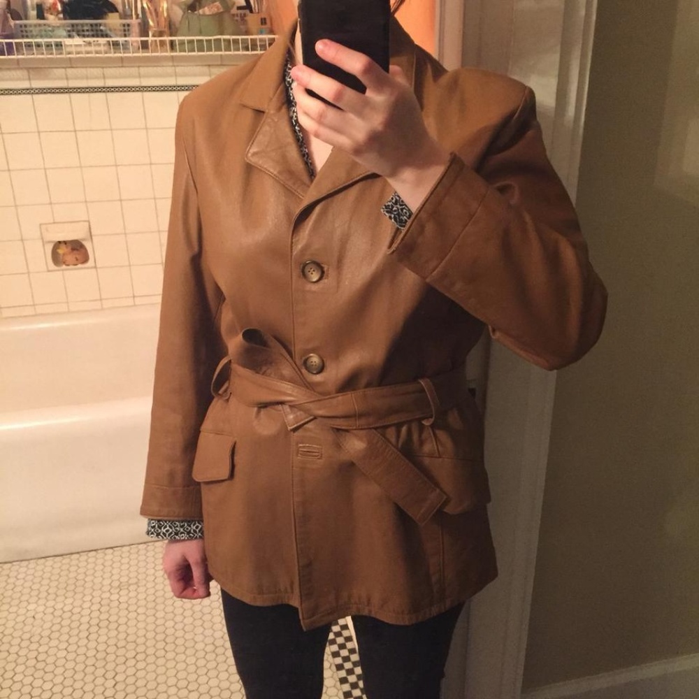 Italian leather belted jacket